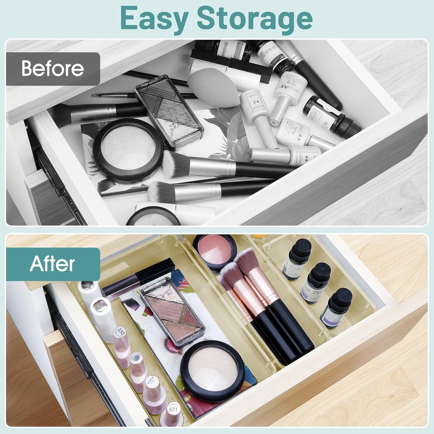 25 PCS Clear Plastic Drawer Organizer, Makeup Organizers and Storage Bins