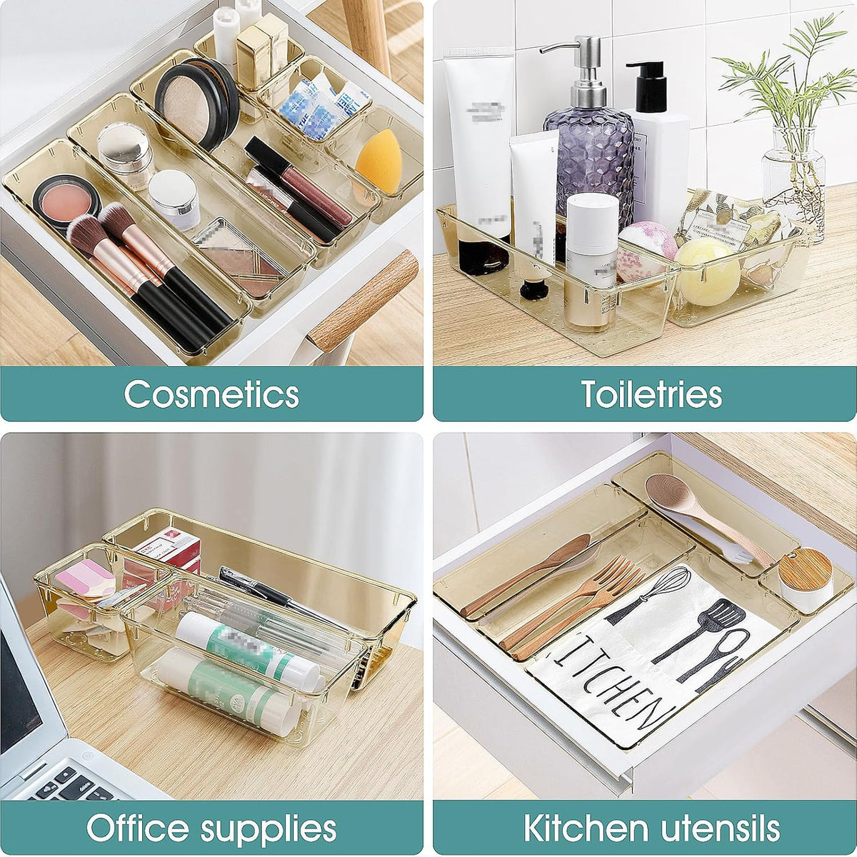 25 PCS Clear Plastic Drawer Organizer, Makeup Organizers and Storage Bins