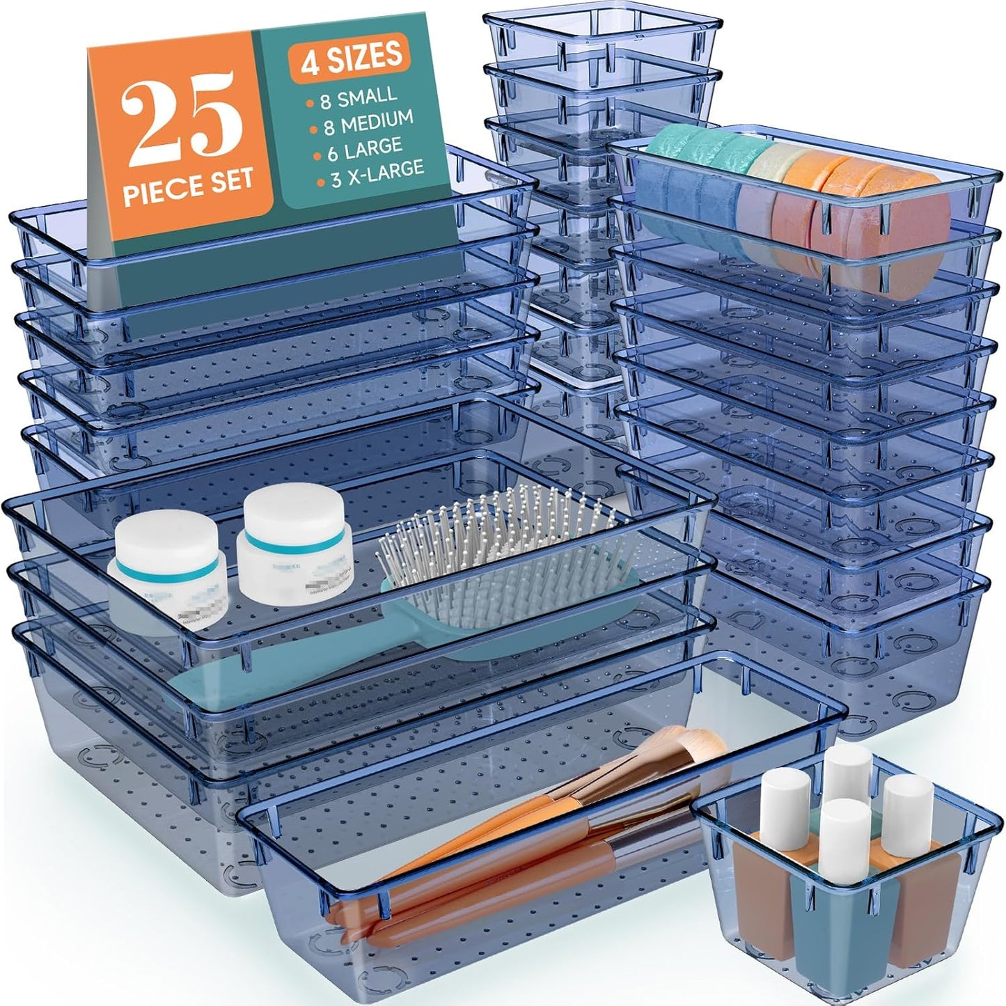25 PCS Clear Plastic Drawer Organizer, Makeup Organizers and Storage Bins