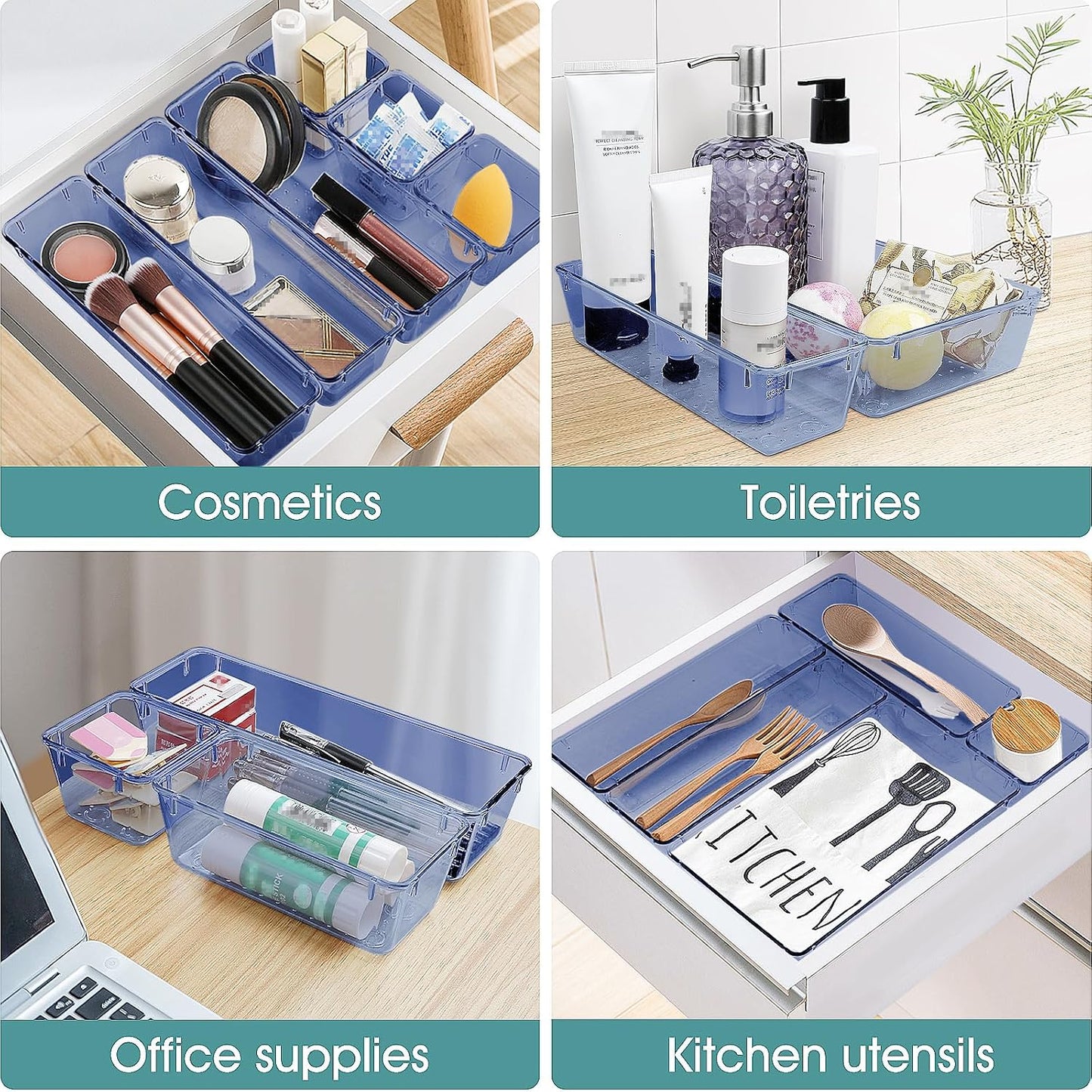 25 PCS Clear Plastic Drawer Organizer, Makeup Organizers and Storage Bins