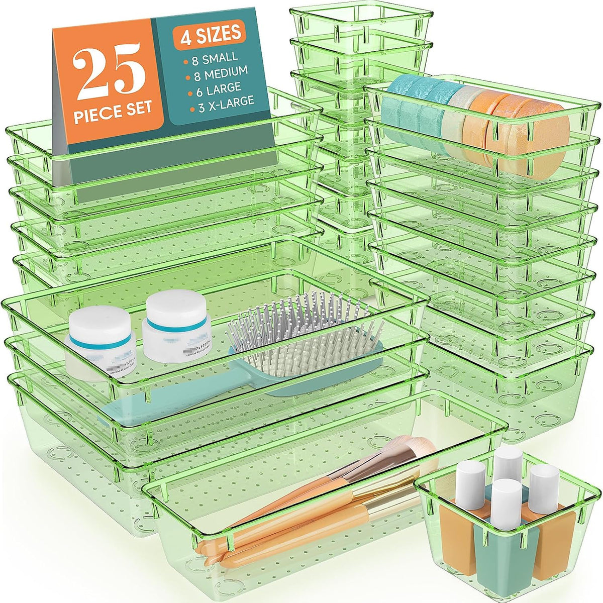 25 PCS Clear Plastic Drawer Organizer, Makeup Organizers and Storage Bins