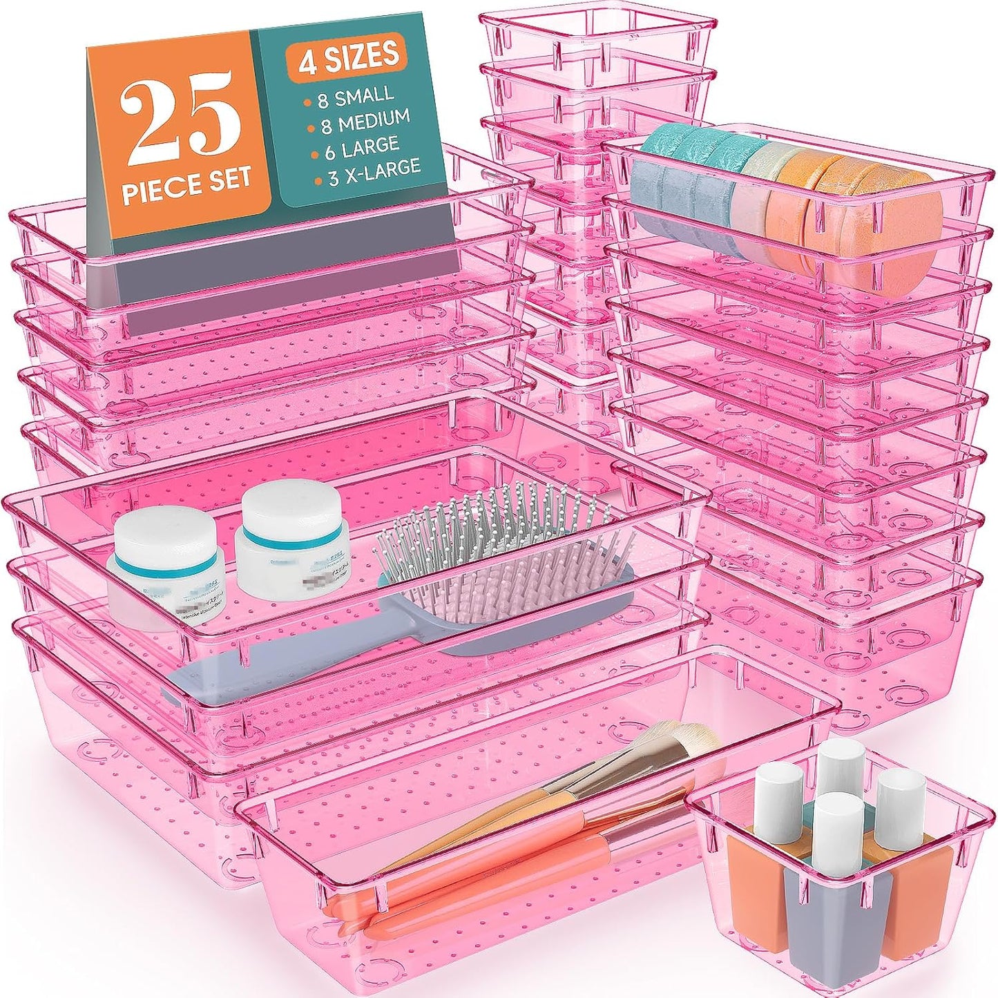 25 PCS Clear Plastic Drawer Organizer, Makeup Organizers and Storage Bins