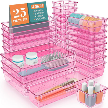 25 PCS Clear Plastic Drawer Organizer, Makeup Organizers and Storage Bins