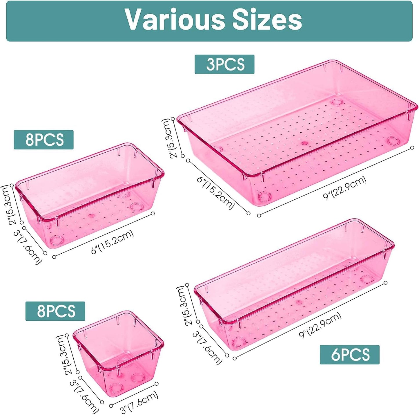 25 PCS Clear Plastic Drawer Organizer, Makeup Organizers and Storage Bins
