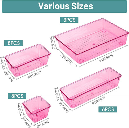 25 PCS Clear Plastic Drawer Organizer, Makeup Organizers and Storage Bins
