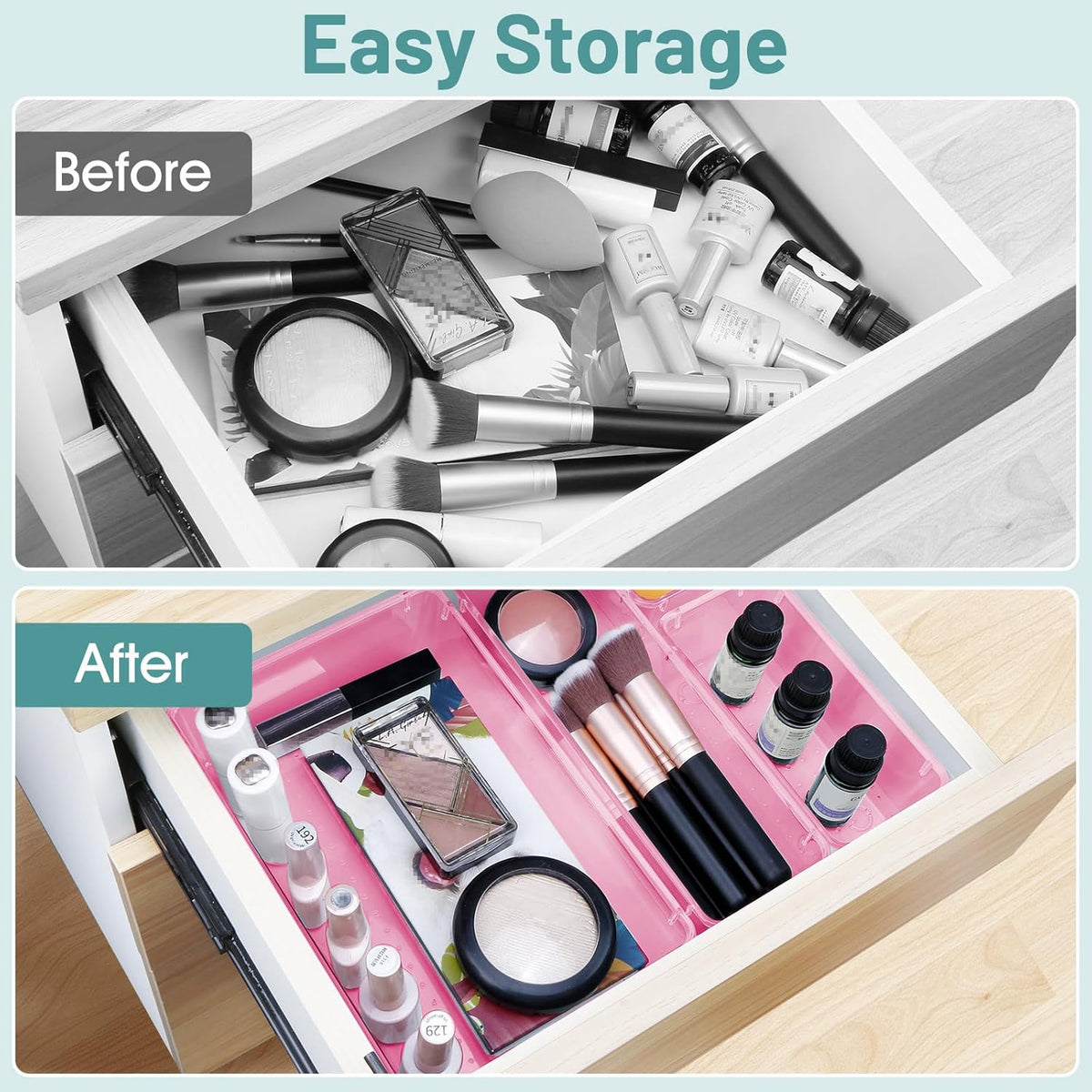 25 PCS Clear Plastic Drawer Organizer, Makeup Organizers and Storage Bins