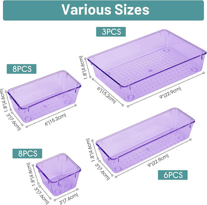 25 PCS Clear Plastic Drawer Organizer, Makeup Organizers and Storage Bins
