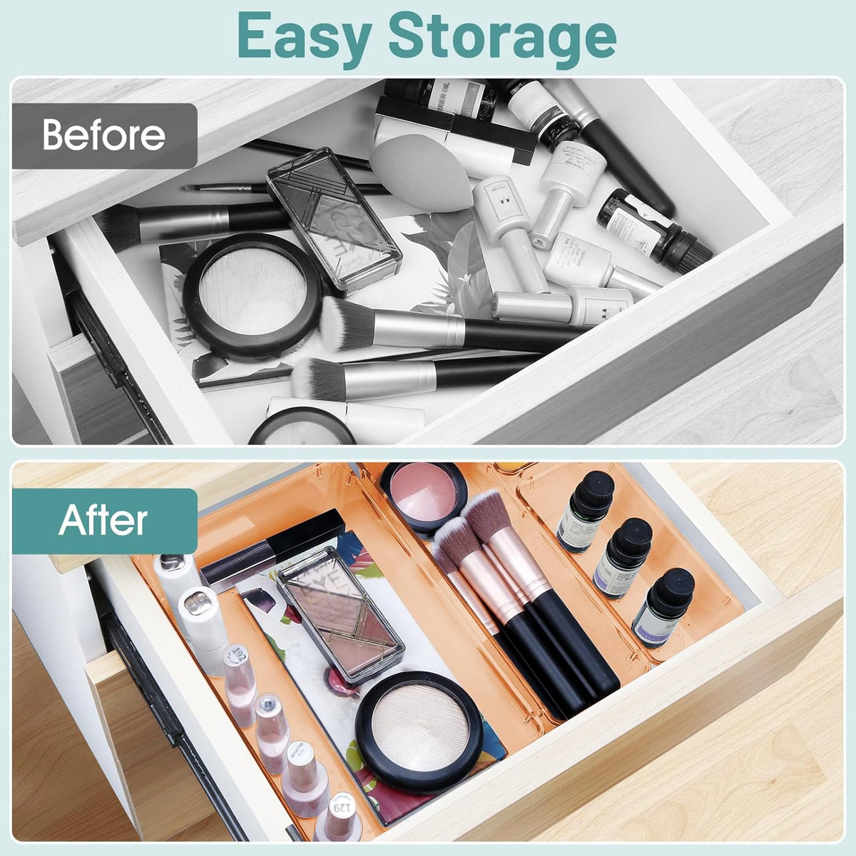 25 PCS Clear Plastic Drawer Organizer, Makeup Organizers and Storage Bins