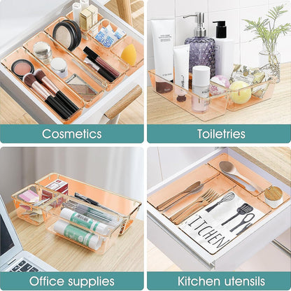 25 PCS Clear Plastic Drawer Organizer, Makeup Organizers and Storage Bins