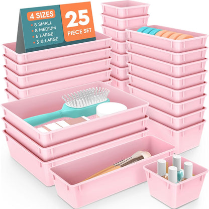 25 PCS Clear Plastic Drawer Organizer, Makeup Organizers and Storage Bins