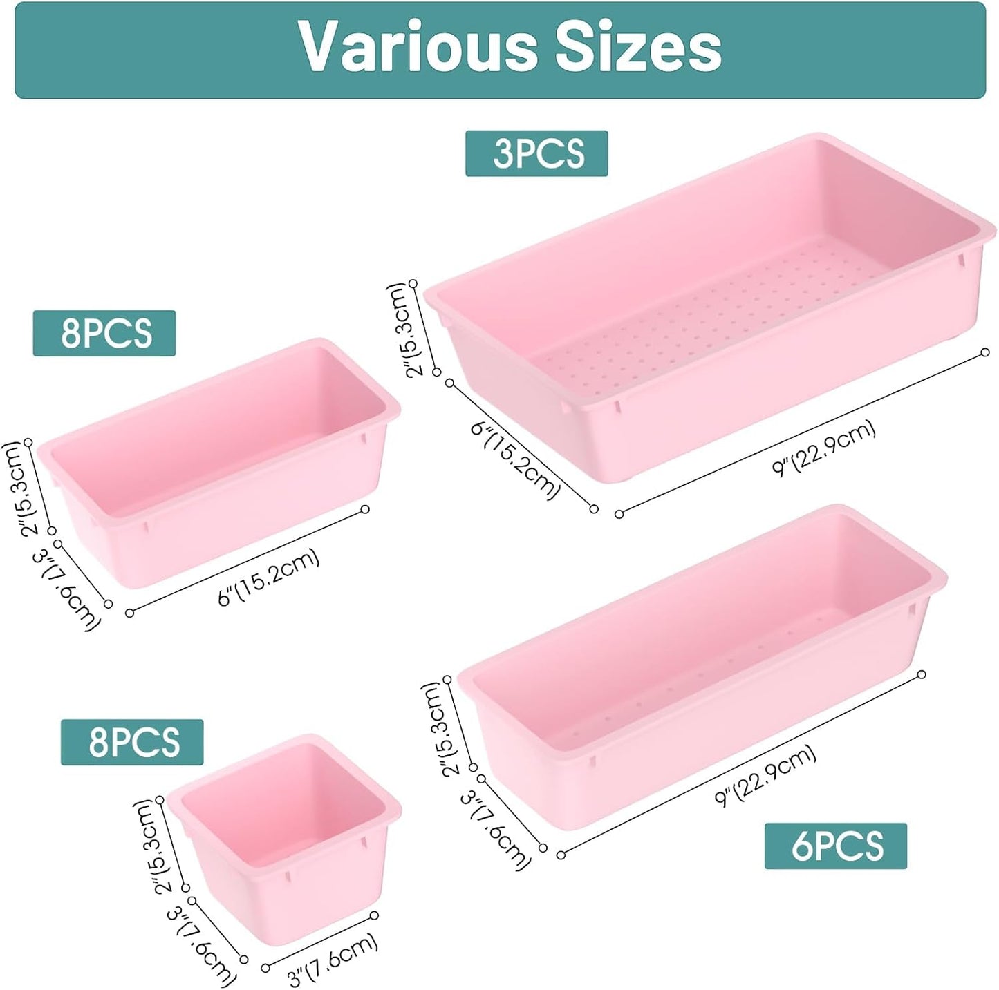 25 PCS Clear Plastic Drawer Organizer, Makeup Organizers and Storage Bins