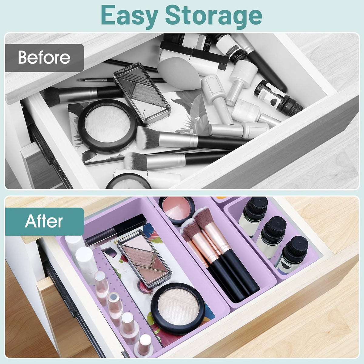 25 PCS Clear Plastic Drawer Organizer, Makeup Organizers and Storage Bins