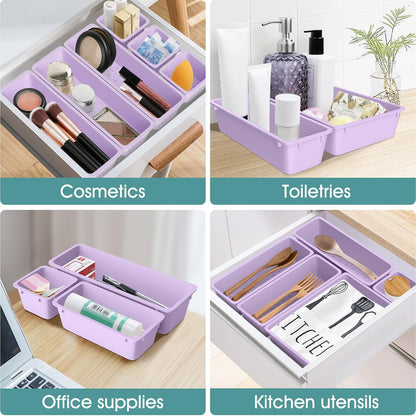 25 PCS Clear Plastic Drawer Organizer, Makeup Organizers and Storage Bins