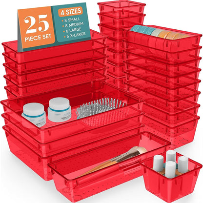 25 PCS Clear Plastic Drawer Organizer, Makeup Organizers and Storage Bins