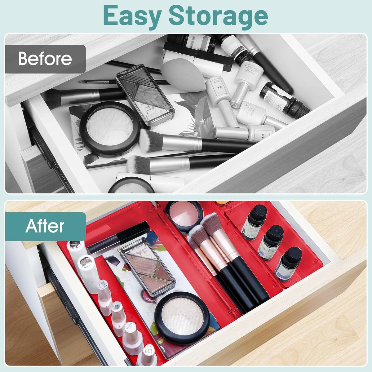 25 PCS Clear Plastic Drawer Organizer, Makeup Organizers and Storage Bins