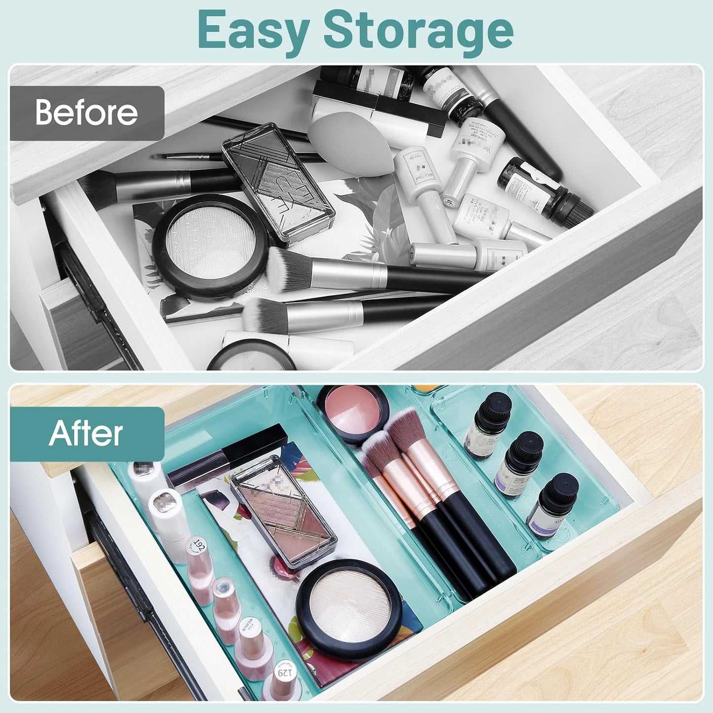 25 PCS Clear Plastic Drawer Organizer, Makeup Organizers and Storage Bins
