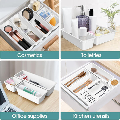 25 PCS Clear Plastic Drawer Organizer, Makeup Organizers and Storage Bins