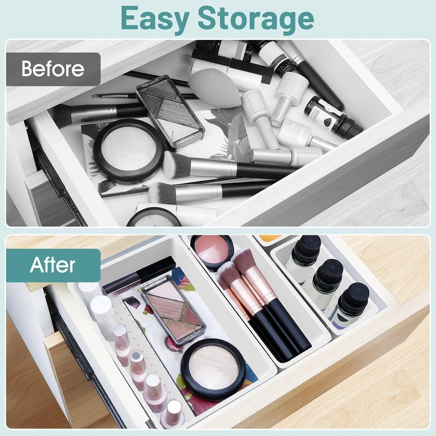 25 PCS Clear Plastic Drawer Organizer, Makeup Organizers and Storage Bins