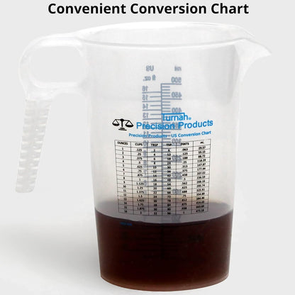 One Gallon 128oz Measure Pitcher - Convenient Conversion Chart - Strong Food Grade - Great for Lawn, Chemicals Pool, Ag, Lye, Home Hobbies, Motor Oil, Fluids - Precision Products, Made in USA