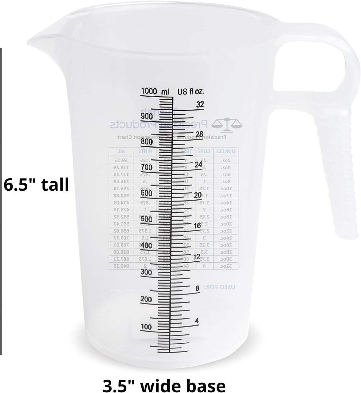 One Gallon 128oz Measure Pitcher - Convenient Conversion Chart - Strong Food Grade - Great for Lawn, Chemicals Pool, Ag, Lye, Home Hobbies, Motor Oil, Fluids - Precision Products, Made in USA