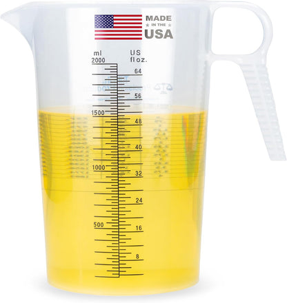One Gallon 128oz Measure Pitcher - Convenient Conversion Chart - Strong Food Grade - Great for Lawn, Chemicals Pool, Ag, Lye, Home Hobbies, Motor Oil, Fluids - Precision Products, Made in USA