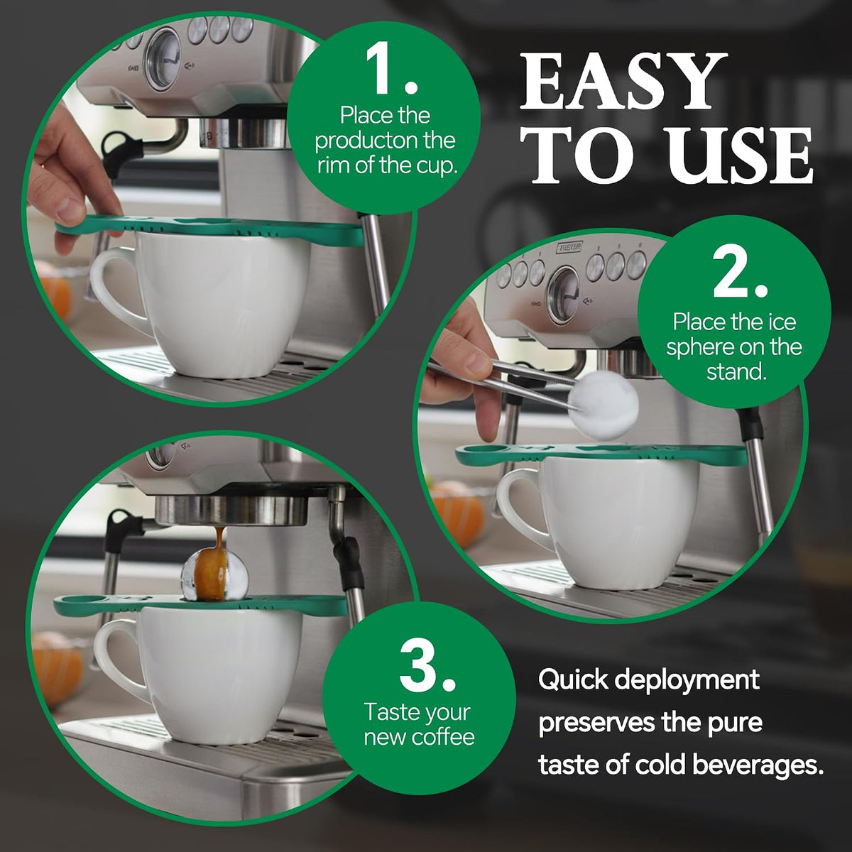 Espresso Cooling Ball Set for Morning Brew & Home Bar - Rapidly Chills Espresso Without Dilution, with Magnetic Measuring Spoons & Silicone Ice Tray, for Coffee, Cocktails & Whiskey (Green)