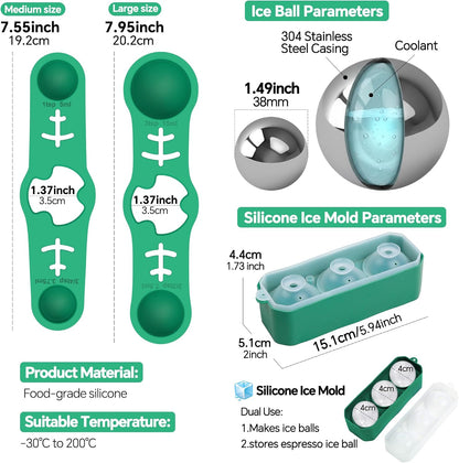 Espresso Cooling Ball Set for Morning Brew & Home Bar - Rapidly Chills Espresso Without Dilution, with Magnetic Measuring Spoons & Silicone Ice Tray, for Coffee, Cocktails & Whiskey (Green)