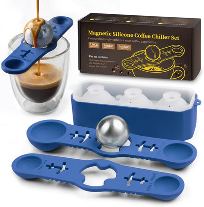 Espresso Cooling Ball Set for Morning Brew & Home Bar - Rapidly Chills Espresso Without Dilution, with Magnetic Measuring Spoons & Silicone Ice Tray, for Coffee, Cocktails & Whiskey (Green)