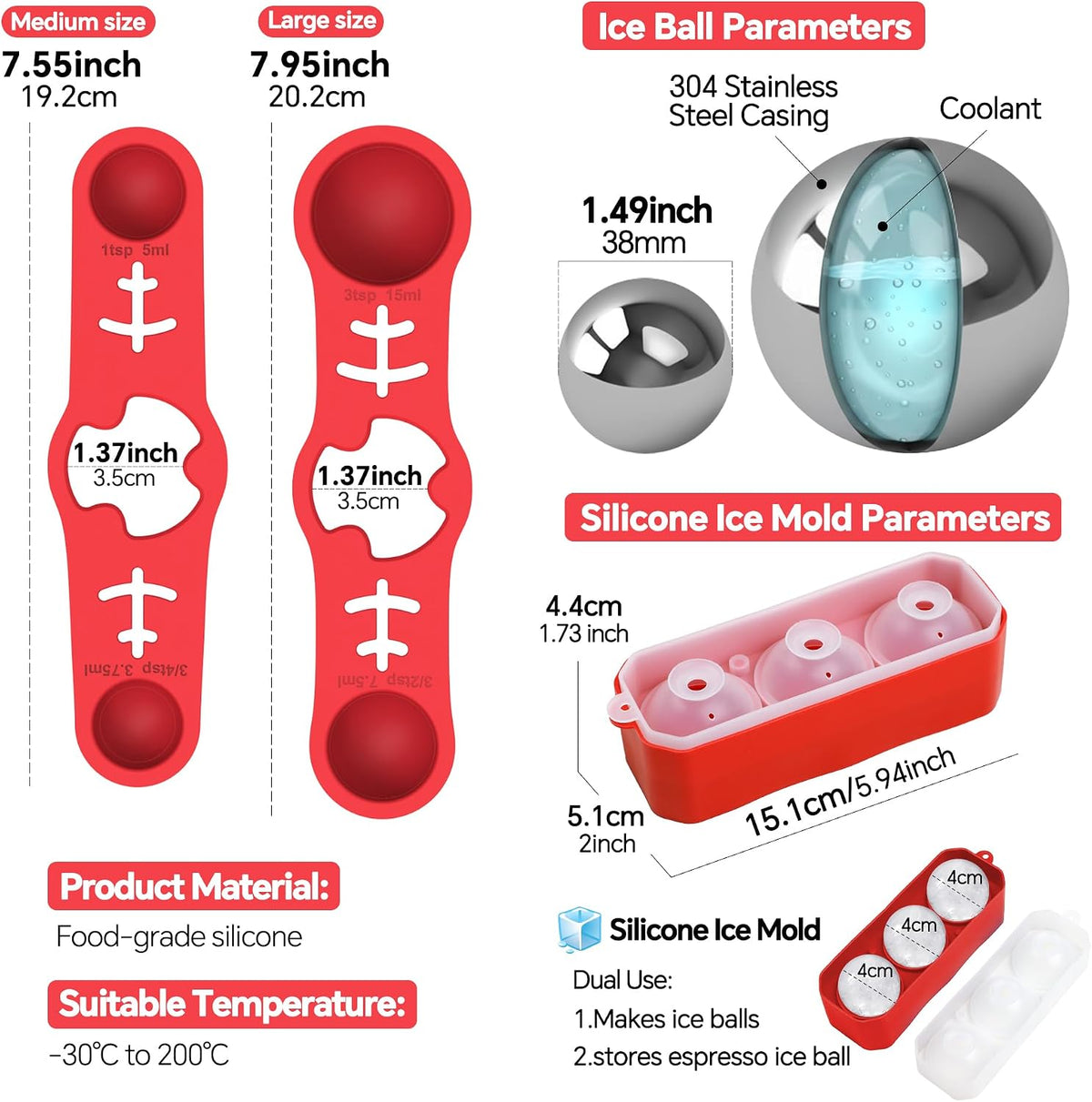 Espresso Cooling Ball Set for Morning Brew & Home Bar - Rapidly Chills Espresso Without Dilution, with Magnetic Measuring Spoons & Silicone Ice Tray, for Coffee, Cocktails & Whiskey (Green)