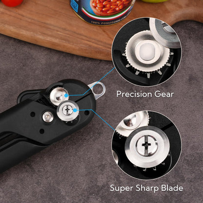 Replaceable Can Opener with 2 Extra Blades, Super Sharp Manual Can Opener with Magnet, Smooth Edge Cut Handheld Tin Opener, Large Turning Knob for Seniors & Arthritis, Black