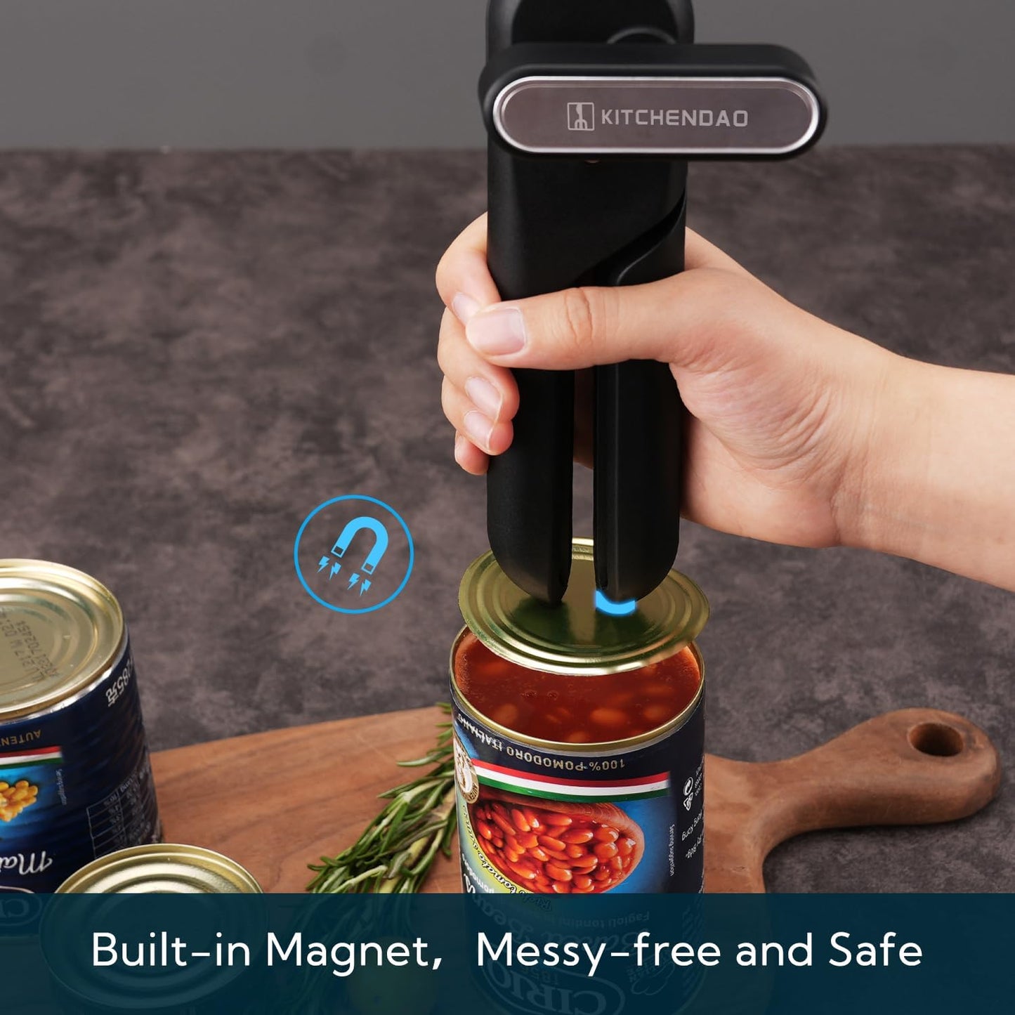 Replaceable Can Opener with 2 Extra Blades, Super Sharp Manual Can Opener with Magnet, Smooth Edge Cut Handheld Tin Opener, Large Turning Knob for Seniors & Arthritis, Black