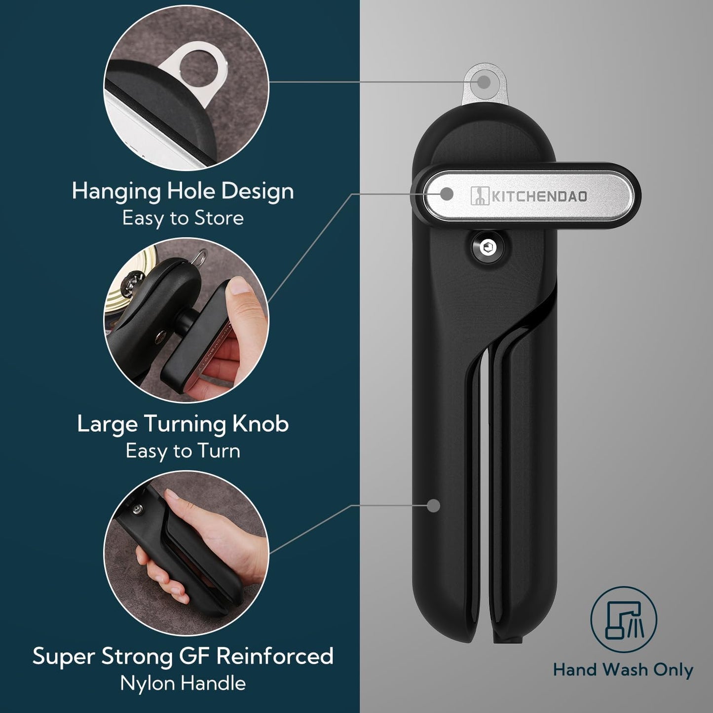 Replaceable Can Opener with 2 Extra Blades, Super Sharp Manual Can Opener with Magnet, Smooth Edge Cut Handheld Tin Opener, Large Turning Knob for Seniors & Arthritis, Black