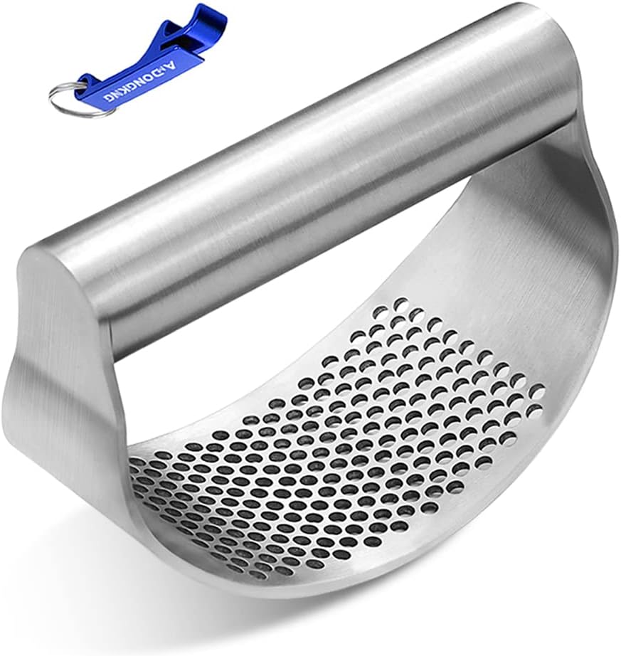 Stainless Steel Garlic Press Rocker, with Bottle Opener