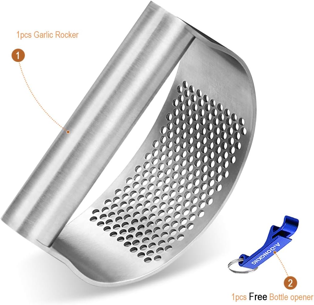 Stainless Steel Garlic Press Rocker, with Bottle Opener
