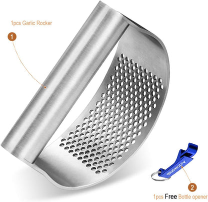 Stainless Steel Garlic Press Rocker, with Bottle Opener