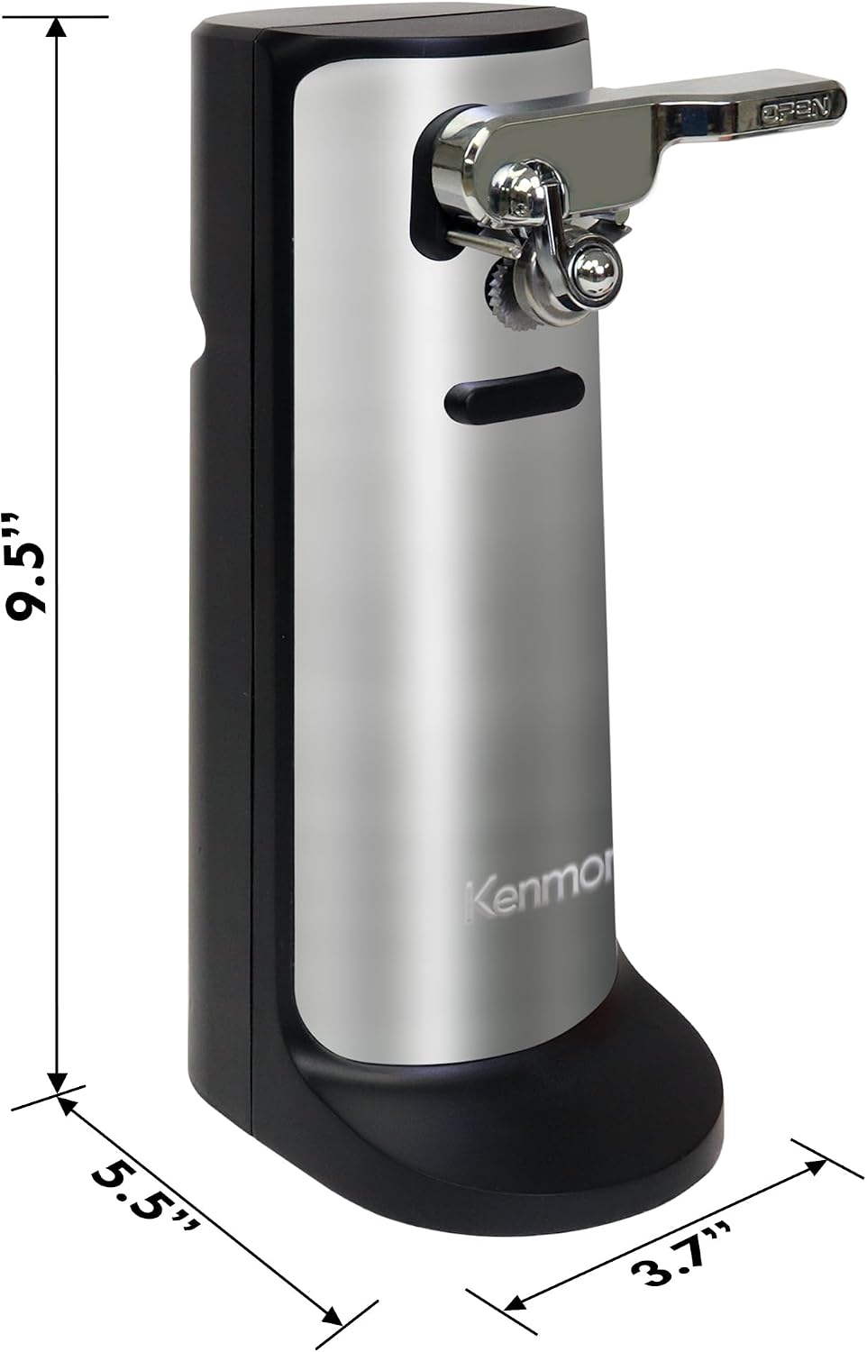Kenmore Electric Can Opener - Arthritis-Friendly, Bottle Opener, Knife sharpener, Latas Abrelatas, Cord Storage, Automatic Countertop Appliance Stainless Steel Detachable Cutting Lever