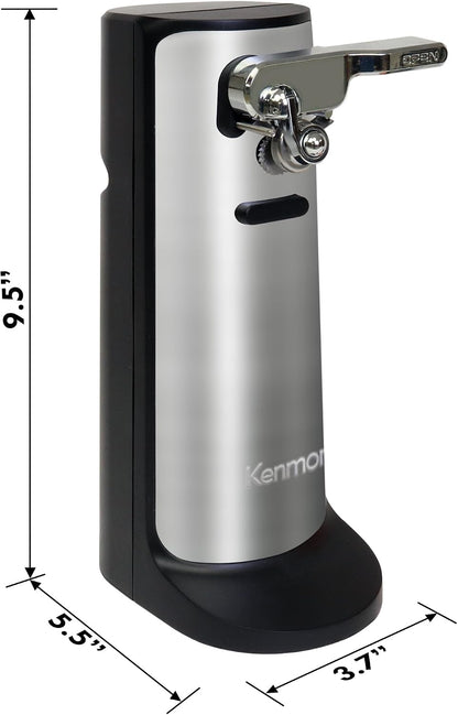Kenmore Electric Can Opener - Arthritis-Friendly, Bottle Opener, Knife sharpener, Latas Abrelatas, Cord Storage, Automatic Countertop Appliance Stainless Steel Detachable Cutting Lever