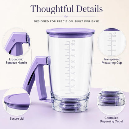 Pancake Batter Dispenser, Purple Measuring Cup for Baking