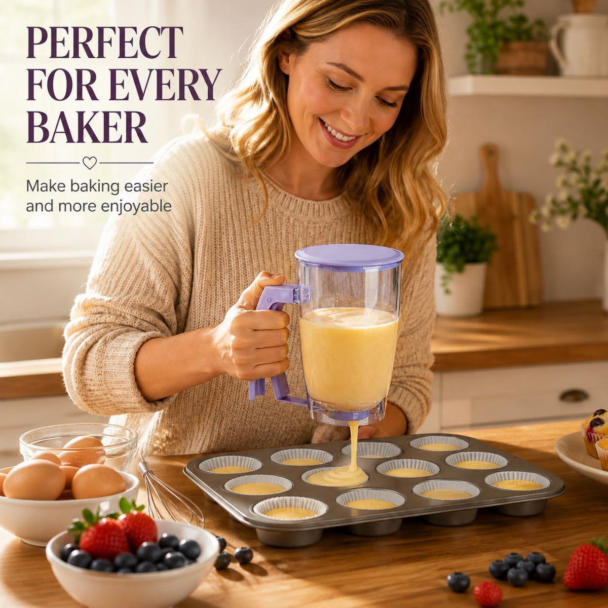 Pancake Batter Dispenser, Purple Measuring Cup for Baking