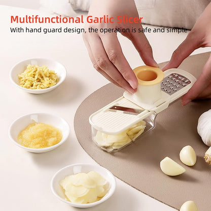 3-in-1 Stainless Steel Garlic Grinder Slicer Shredder with Hand Guard Easy Clean Kitchen Prep Tool