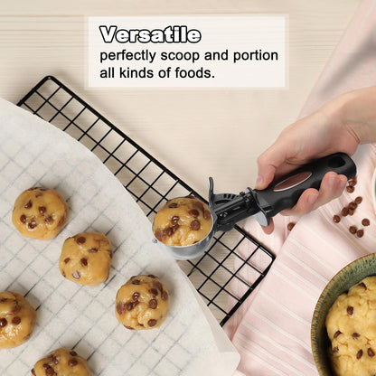 4 Ounce Ice Cream Scoop with Trigger, Stainless Steel Portion Cookie Scoop with Thumb Trigger for Cookie Dough Cupcake Batter Baking, Silver Black