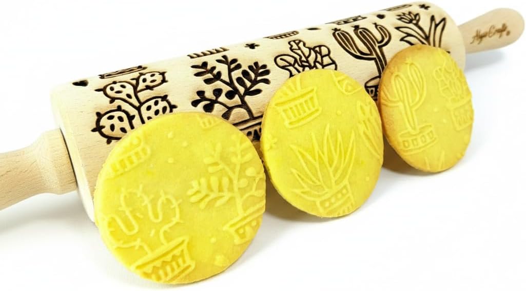FLORAL WREATH Embossing Rolling Pin with Flowers Pattern. Dough and Clay Roller for Embossed Cookies and Pottery. Cookie and Ceramic Stamp. Backing Gifts for Women