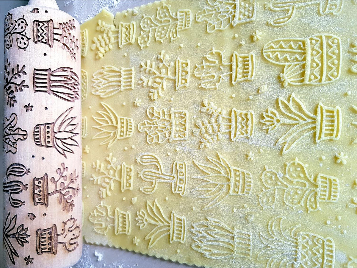 FLORAL WREATH Embossing Rolling Pin with Flowers Pattern. Dough and Clay Roller for Embossed Cookies and Pottery. Cookie and Ceramic Stamp. Backing Gifts for Women