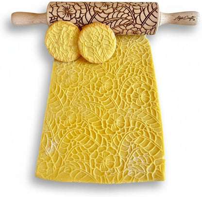 FLORAL WREATH Embossing Rolling Pin with Flowers Pattern. Dough and Clay Roller for Embossed Cookies and Pottery. Cookie and Ceramic Stamp. Backing Gifts for Women