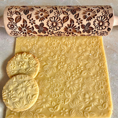 FLORAL WREATH Embossing Rolling Pin with Flowers Pattern. Dough and Clay Roller for Embossed Cookies and Pottery. Cookie and Ceramic Stamp. Backing Gifts for Women