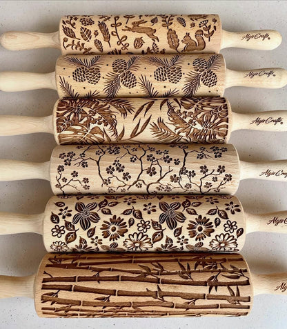 FLORAL WREATH Embossing Rolling Pin with Flowers Pattern. Dough and Clay Roller for Embossed Cookies and Pottery. Cookie and Ceramic Stamp. Backing Gifts for Women
