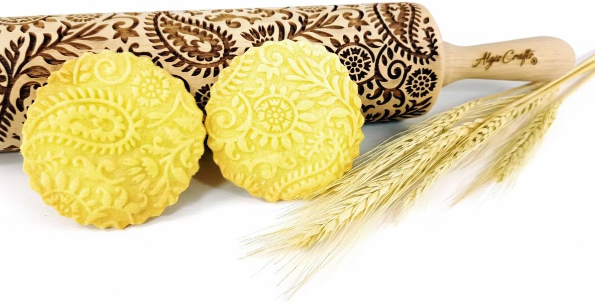 FLORAL WREATH Embossing Rolling Pin with Flowers Pattern. Dough and Clay Roller for Embossed Cookies and Pottery. Cookie and Ceramic Stamp. Backing Gifts for Women