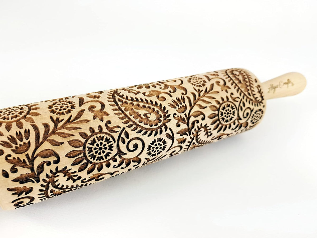 FLORAL WREATH Embossing Rolling Pin with Flowers Pattern. Dough and Clay Roller for Embossed Cookies and Pottery. Cookie and Ceramic Stamp. Backing Gifts for Women