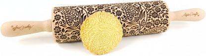 FLORAL WREATH Embossing Rolling Pin with Flowers Pattern. Dough and Clay Roller for Embossed Cookies and Pottery. Cookie and Ceramic Stamp. Backing Gifts for Women