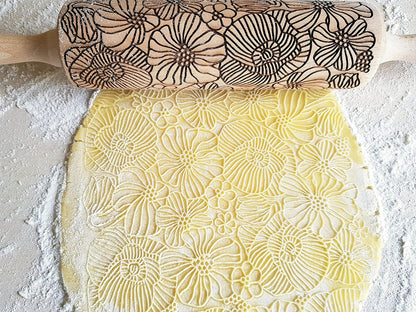 FLORAL WREATH Embossing Rolling Pin with Flowers Pattern. Dough and Clay Roller for Embossed Cookies and Pottery. Cookie and Ceramic Stamp. Backing Gifts for Women